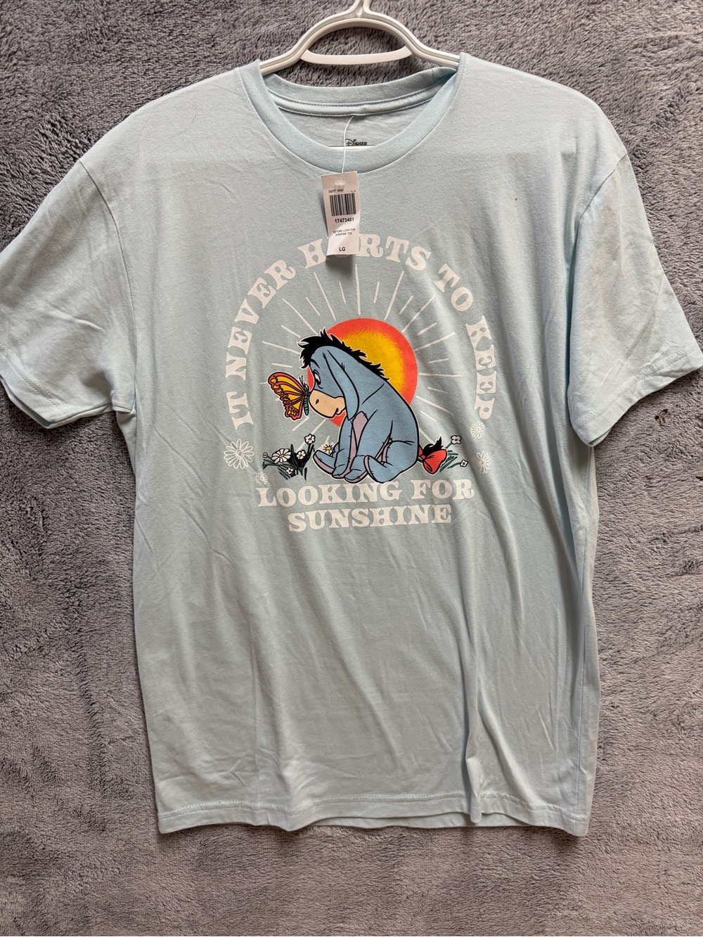 NWT Box lunch Eeyore 'Looking for Sunshine' Light Blue Graphic Tee